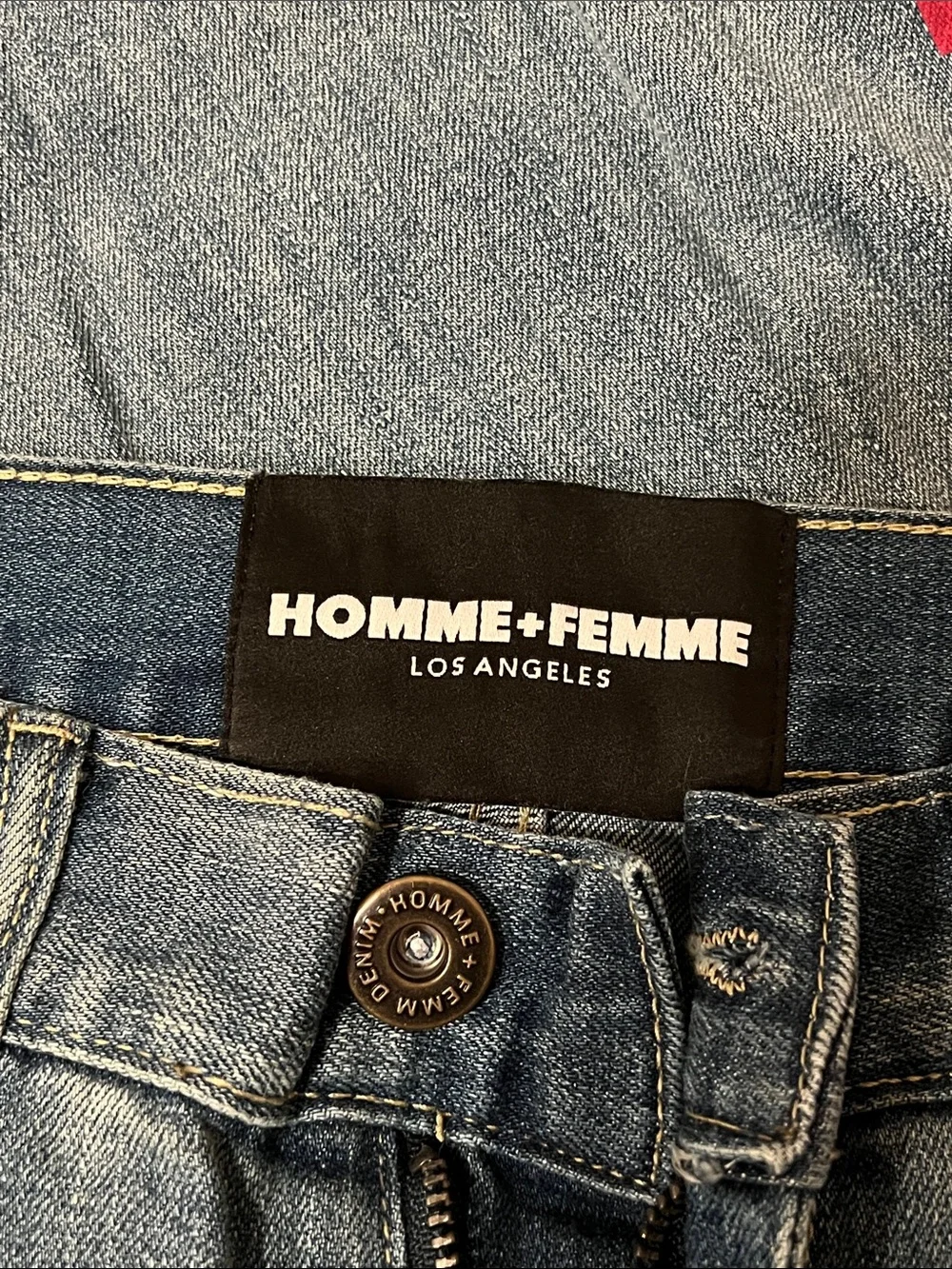 Homme + Femme Distressed Lettering in Paint Jeans